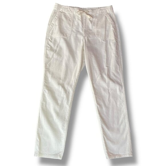 J Crew Womens Camp Pant Sz Large Tall LT Ivory Corduroy Tie Waist Garment Dyed - Picture 1 of 7